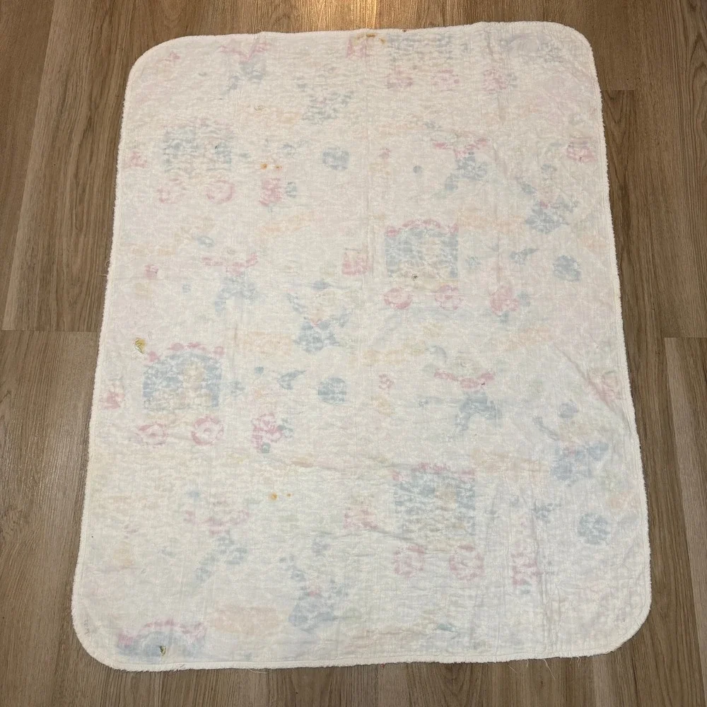 Vintage Circus Clown Baby Quilt Blanket White Multicolor 51x41 1970s 1980s